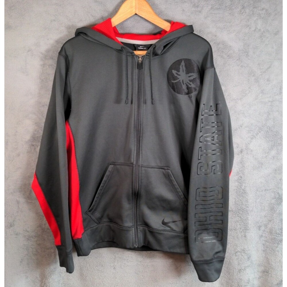 Nike Ohio State Buckeyes Hoodie Mens Small Gray Red Therma Fit Jacket Full Zip